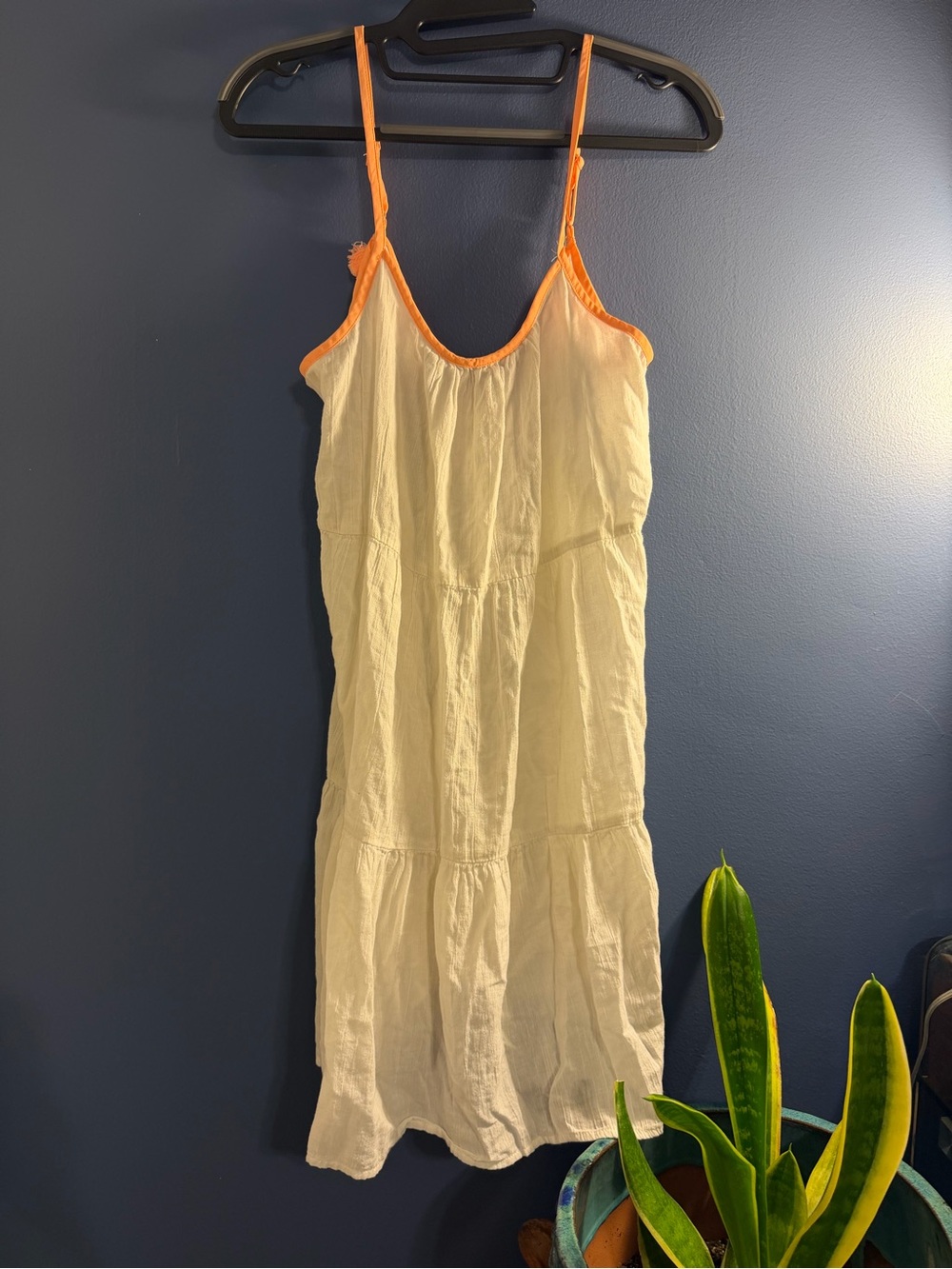 aerie White Slip Dress with Orange Trim Small petite - Picture 2 of 6